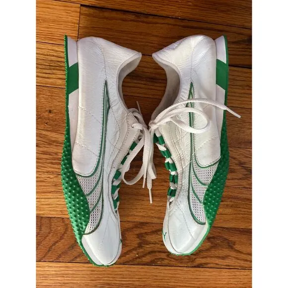 Mens Vintage Puma Leather Mesh Sneakers Lightweight White / Green Sz 7.5/ EUR 40