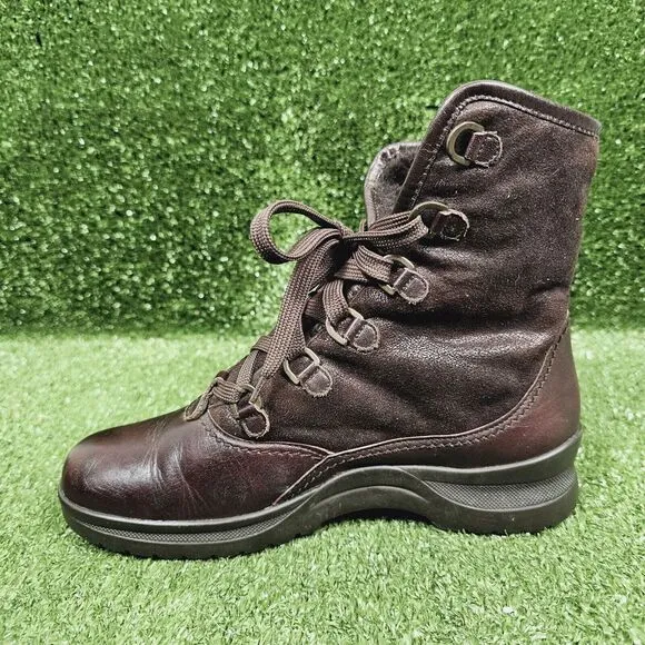 Mephisto Brown Leather Fur Lined Lace Up Ankle Boots Booties‎ Womens Size US 7