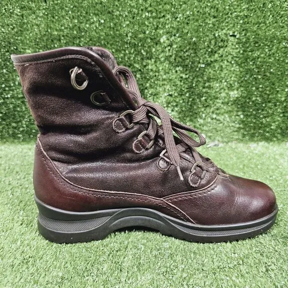 Mephisto Brown Leather Fur Lined Lace Up Ankle Boots Booties‎ Womens Size US 7