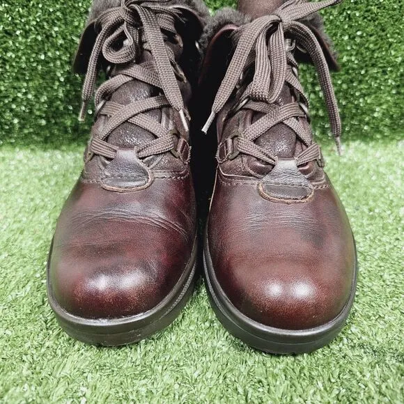 Mephisto Brown Leather Fur Lined Lace Up Ankle Boots Booties‎ Womens Size US 7