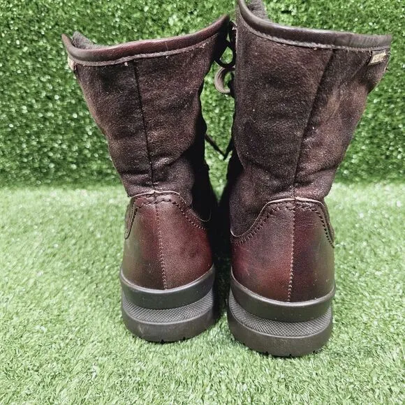 Mephisto Brown Leather Fur Lined Lace Up Ankle Boots Booties‎ Womens Size US 7
