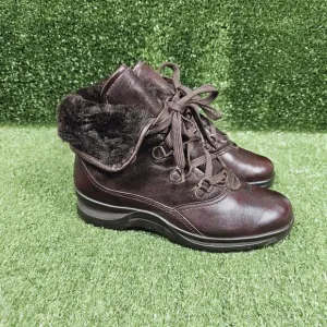 Mephisto Brown Leather Fur Lined Lace Up Ankle Boots Booties‎ Womens Size US 7