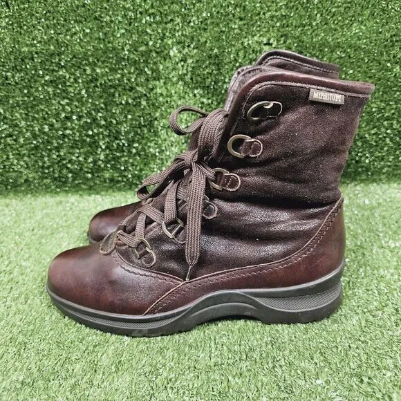Mephisto Brown Leather Fur Lined Lace Up Ankle Boots Booties‎ Womens Size US 7