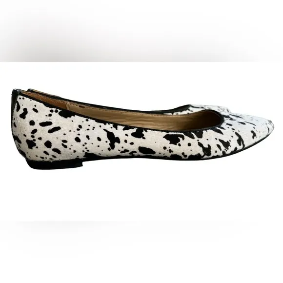 Mercanti Fiorentini Black White Cow Spotted Pony Hair Pointed Toe Flats Size 6