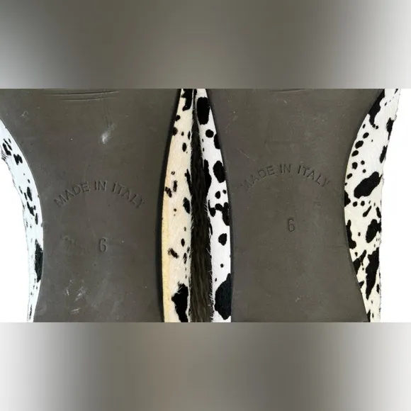 Mercanti Fiorentini Black White Cow Spotted Pony Hair Pointed Toe Flats Size 6