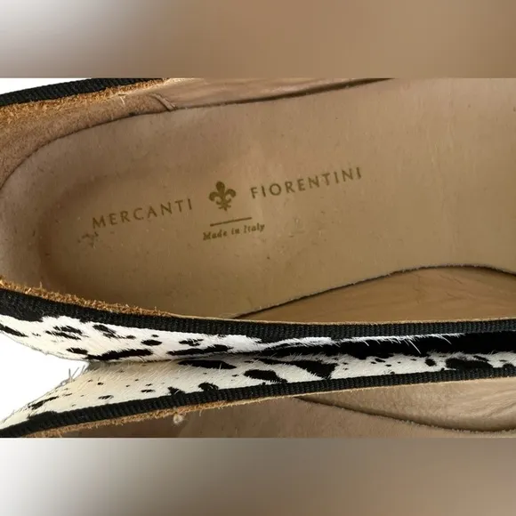 Mercanti Fiorentini Black White Cow Spotted Pony Hair Pointed Toe Flats Size 6