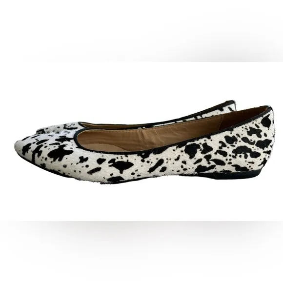 Mercanti Fiorentini Black White Cow Spotted Pony Hair Pointed Toe Flats Size 6