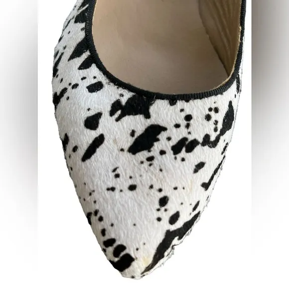 Mercanti Fiorentini Black White Cow Spotted Pony Hair Pointed Toe Flats Size 6