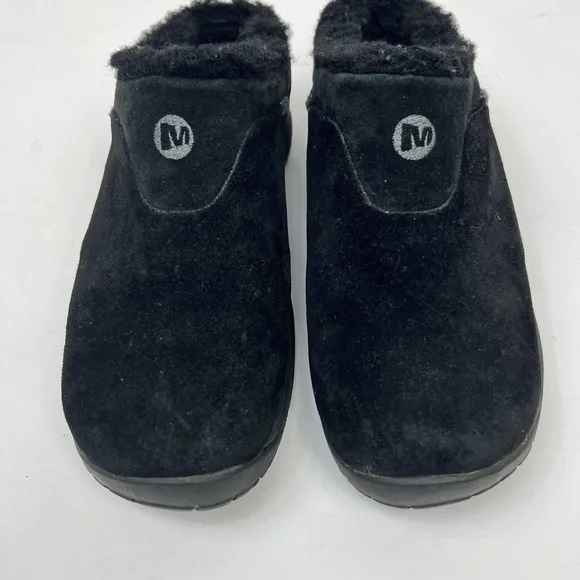 Merrell Black Encore Ice suede Mule Slides Clogs Sz 7 Sherpa Wool Lined Slip On