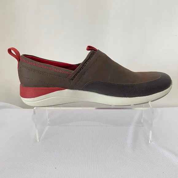 Merrell Bracken Loafers Womens 9.5 Brown Leather Red Slip On Comfort Shoes Flats