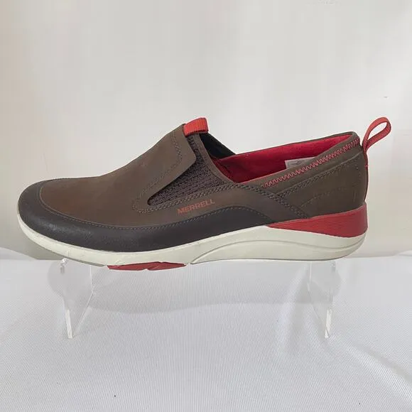 Merrell Bracken Loafers Womens 9.5 Brown Leather Red Slip On Comfort Shoes Flats