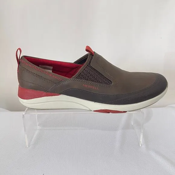 Merrell Bracken Loafers Womens 9.5 Brown Leather Red Slip On Comfort Shoes Flats