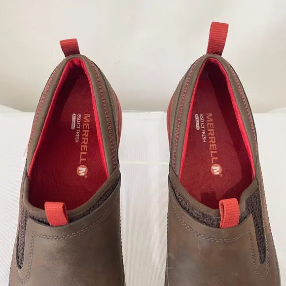 Merrell Bracken Loafers Womens 9.5 Brown Leather Red Slip On Comfort Shoes Flats