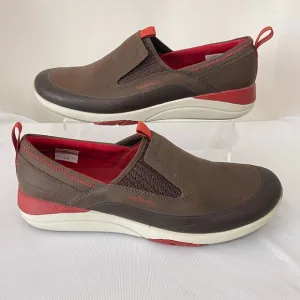 Merrell Bracken Loafers Womens 9.5 Brown Leather Red Slip On Comfort Shoes Flats