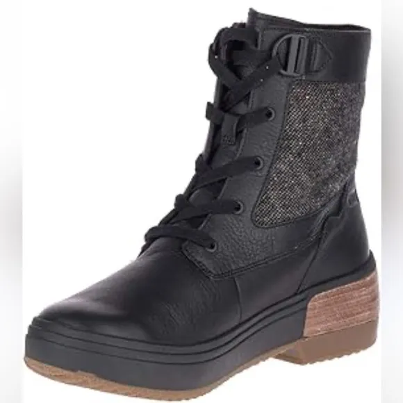 Merrell HAVEN Black Leather &amp; Wool Waterproof Lace Up Ankle Winter Boots 8.5