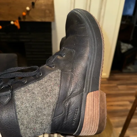 Merrell HAVEN Black Leather &amp; Wool Waterproof Lace Up Ankle Winter Boots 8.5