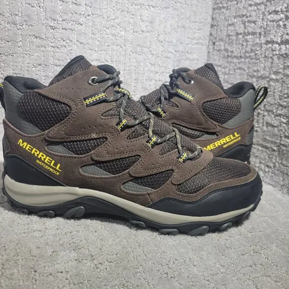 Merrell West Rim Mid Mens Size 12 US Brown Suede Waterproof Hiking Boots J135557