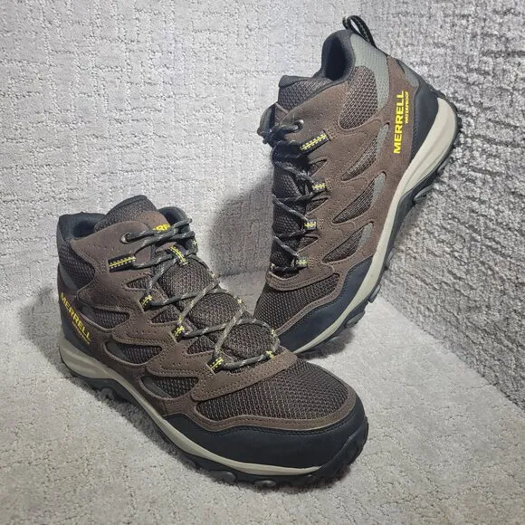 Merrell West Rim Mid Mens Size 12 US Brown Suede Waterproof Hiking Boots J135557