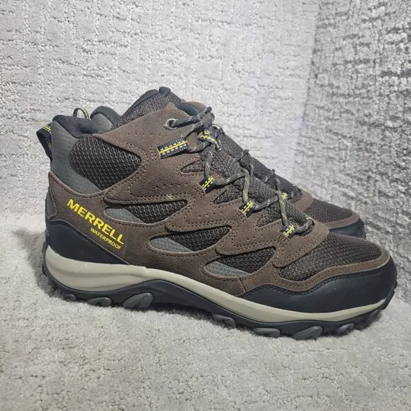 Merrell West Rim Mid Mens Size 12 US Brown Suede Waterproof Hiking Boots J135557