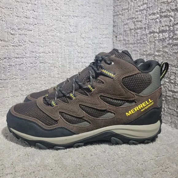 Merrell West Rim Mid Mens Size 12 US Brown Suede Waterproof Hiking Boots J135557