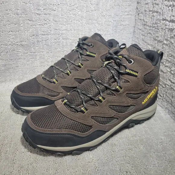 Merrell West Rim Mid Mens Size 12 US Brown Suede Waterproof Hiking Boots J135557