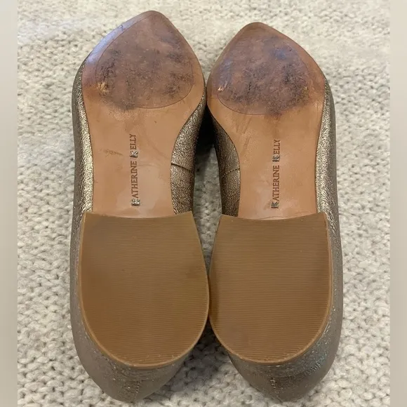 Metallic Gold Genuine Leather Pointed Toe Flats Loafers