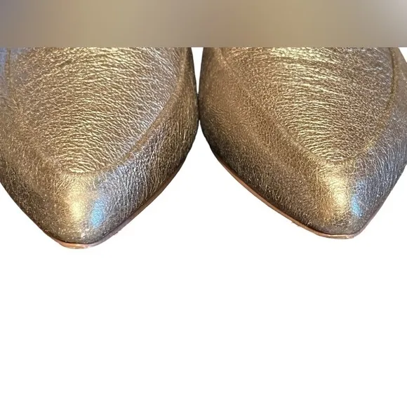 Metallic Gold Genuine Leather Pointed Toe Flats Loafers