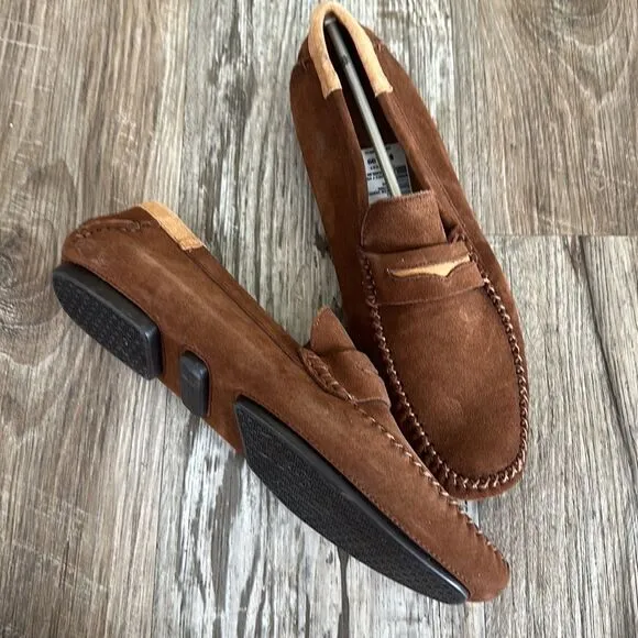 Mezlan Men's Brown Suede Leather Moccasins Faux Suede Slip-on Loafers Size 9