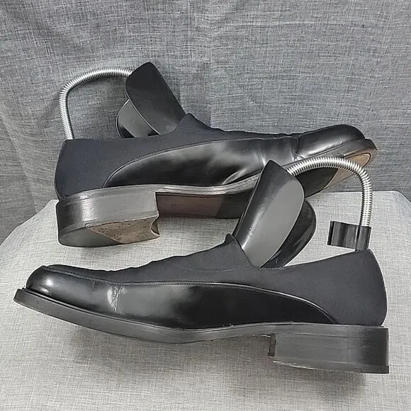 Mezlan Panaro Black Leather Slip-On Loafers Stretch Top Men's SZ 11M