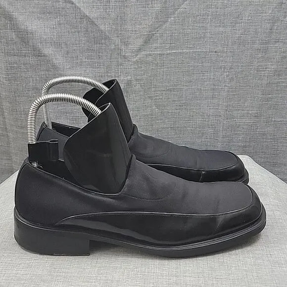 Mezlan Panaro Black Leather Slip-On Loafers Stretch Top Men's SZ 11M