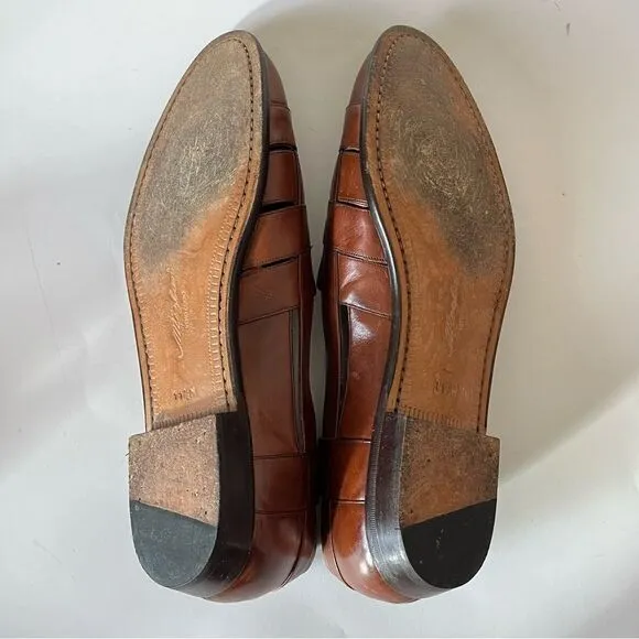 Mezlan Woven Leather Loafers Mens 11.5 Cayman Tan Brown Almond Toe Sandals Spain
