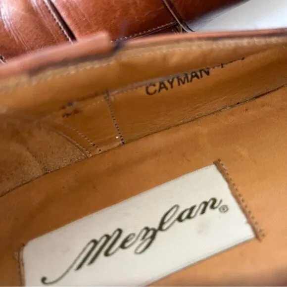 Mezlan Woven Leather Loafers Mens 11.5 Cayman Tan Brown Almond Toe Sandals Spain