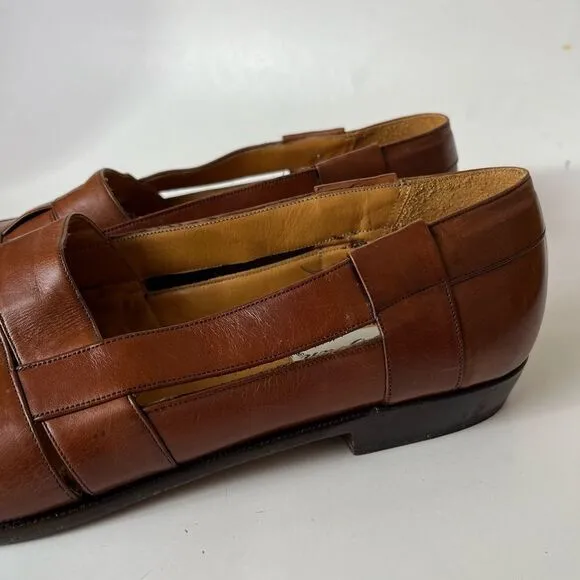 Mezlan Woven Leather Loafers Mens 11.5 Cayman Tan Brown Almond Toe Sandals Spain