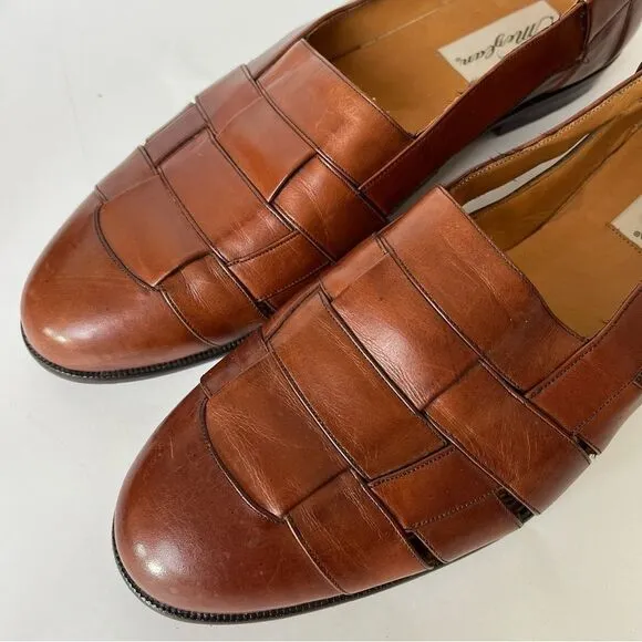 Mezlan Woven Leather Loafers Mens 11.5 Cayman Tan Brown Almond Toe Sandals Spain