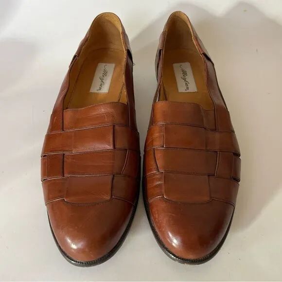 Mezlan Woven Leather Loafers Mens 11.5 Cayman Tan Brown Almond Toe Sandals Spain