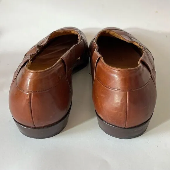 Mezlan Woven Leather Loafers Mens 11.5 Cayman Tan Brown Almond Toe Sandals Spain