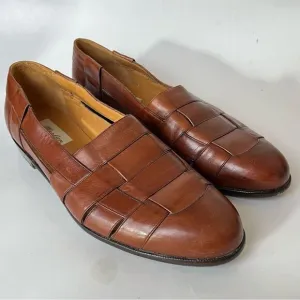Mezlan Woven Leather Loafers Mens 11.5 Cayman Tan Brown Almond Toe Sandals Spain
