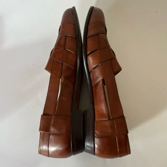 Mezlan Woven Leather Loafers Mens 11.5 Cayman Tan Brown Almond Toe Sandals Spain