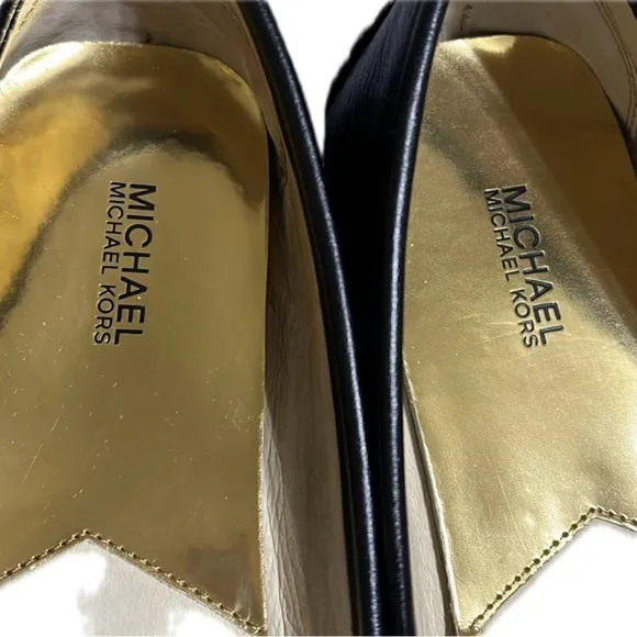 Michael Kors Black Leather Fulton Flats Gold SZ 9 1/2 M. Barely used