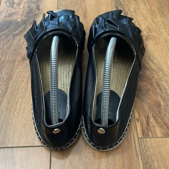 Michael Kors Black Leather Ruffle Espadrilles size 8 or 39. Perfect summer shoe!