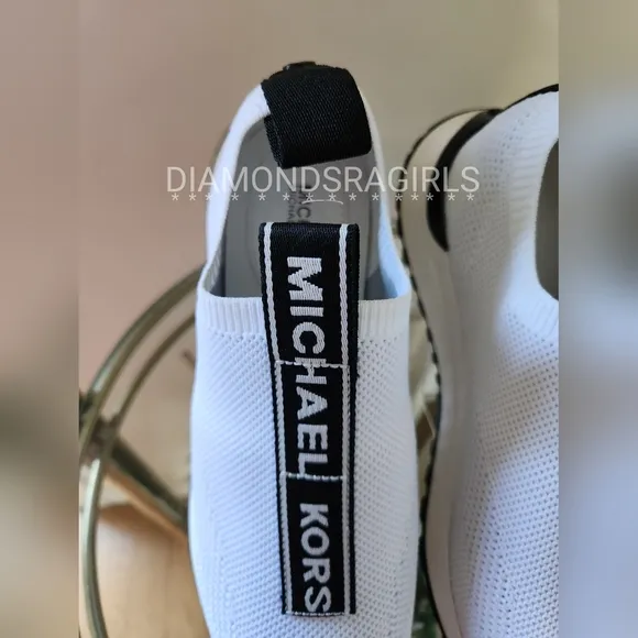 MICHAEL KORS Bodie Logo Tape Mesh Slip-On Trainer White Black Size 8.5