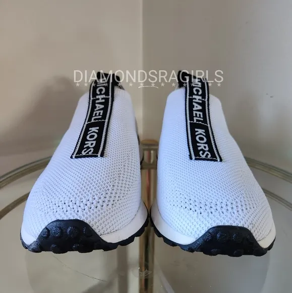 MICHAEL KORS Bodie Logo Tape Mesh Slip-On Trainer White Black Size 8.5