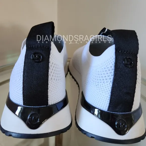 MICHAEL KORS Bodie Logo Tape Mesh Slip-On Trainer White Black Size 8.5