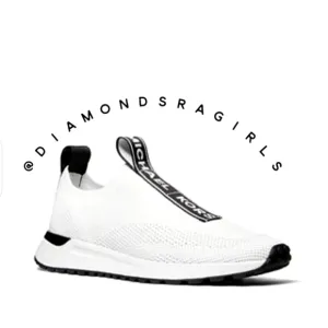MICHAEL KORS Bodie Logo Tape Mesh Slip-On Trainer White Black Size 8.5