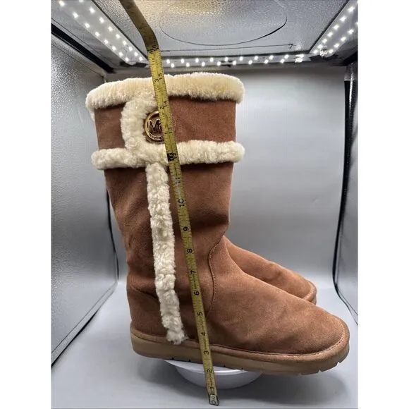 Michael Kors Boots Women 10 M Suede Leather Sheep Fur Lined Tall Winter Logo