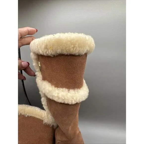 Michael Kors Boots Women 10 M Suede Leather Sheep Fur Lined Tall Winter Logo