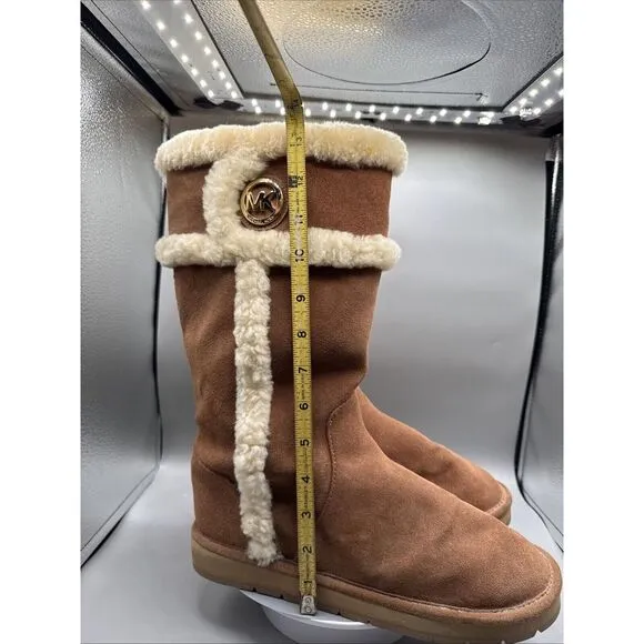 Michael Kors Boots Women 10 M Suede Leather Sheep Fur Lined Tall Winter Logo