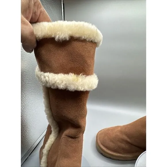 Michael Kors Boots Women 10 M Suede Leather Sheep Fur Lined Tall Winter Logo