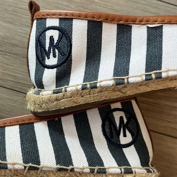 MICHAEL KORS Canvas &amp; Leather Navy &amp; White Striped Espadrilles, Women’s 7