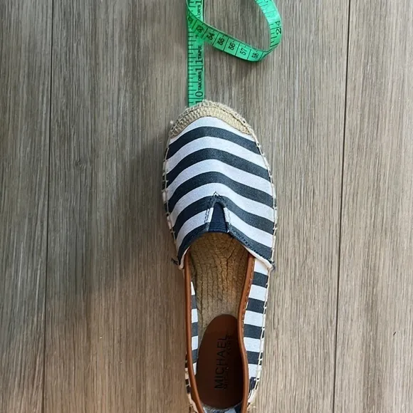 MICHAEL KORS Canvas &amp; Leather Navy &amp; White Striped Espadrilles, Women’s 7